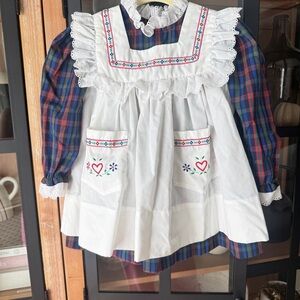 Vintage 1980s embroidered dress long sleeve plaid flowers lace ruffle toddler